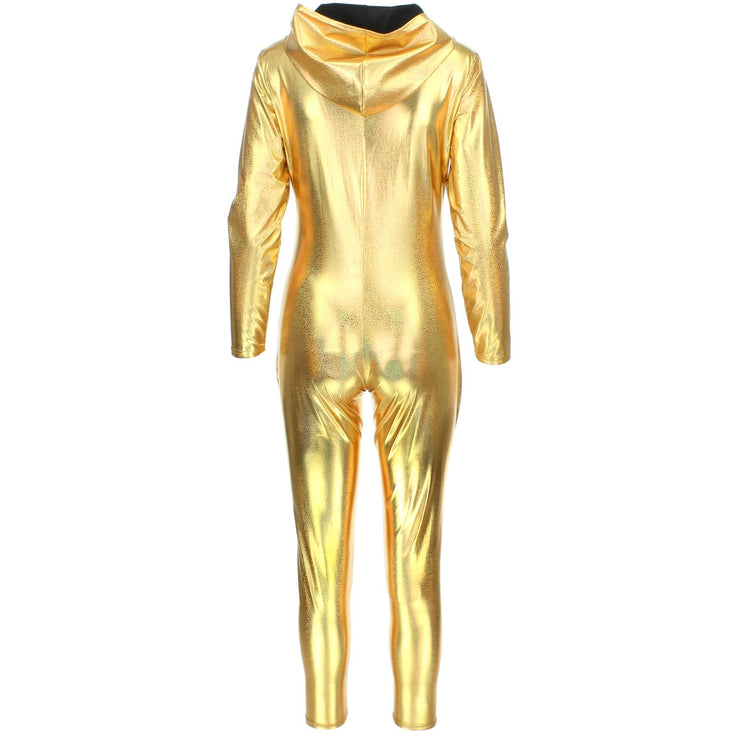 Shiny Hooded Catsuit - Gold