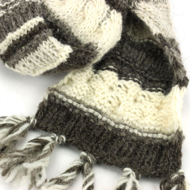 Chunky Wool Knit Scarf - Stripe Natural