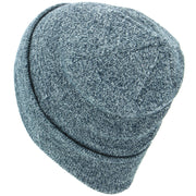 Fine Knit Marl Beanie Hat with Turn-up - Blue