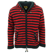 Hand Knitted Wool Hooded Jacket Cardigan - Stripe Red Black