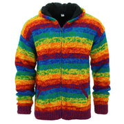 Hand Knitted Wool Hooded Jacket Cardigan - SD Shredded Rainbow