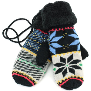 Thick Lining Snowflake Mittens - Black