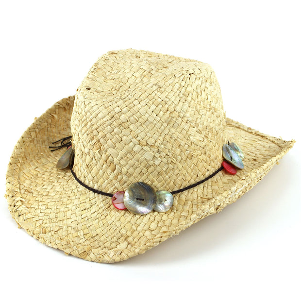 Straw Cowboy Hat with Shell Band