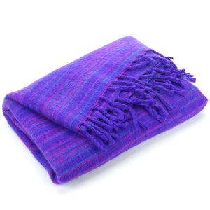 Couverture châle en laine végétalienne - rayure - violet vif