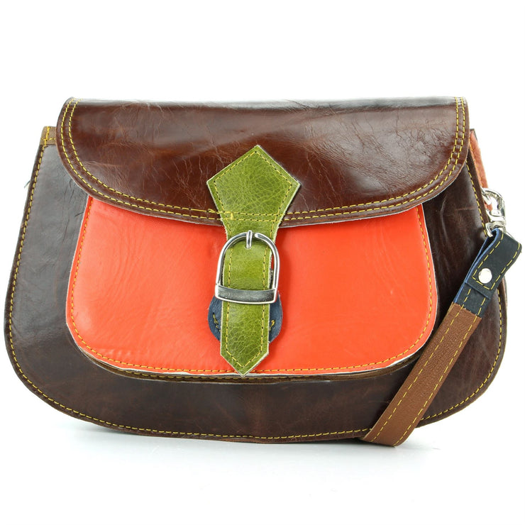 Real Leather Colourful Messenger Shoulder Bag - Orange Mix