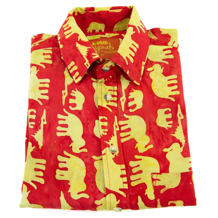 Regular Fit Short Sleeve Shirt - Herd of Elephants - Red
