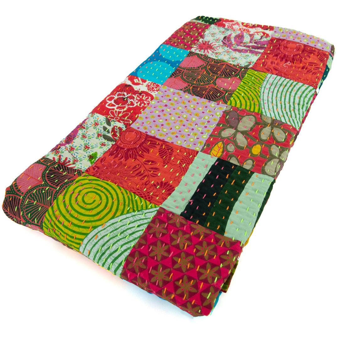 Handmade Patchwork Batik Printed Throw - Retro Red