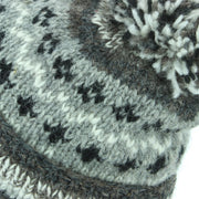Chunky Wool Knit Abstract Pattern Beanie Bobble Hat - 17 Grey