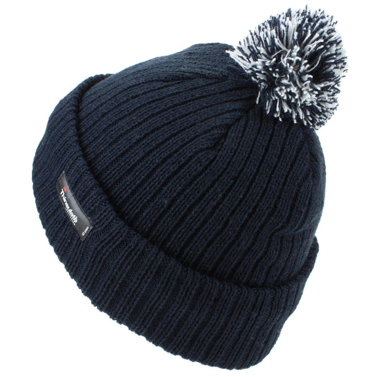Childrens Beanie Hat with Turn-up and 2-Tone Bobble - Navy