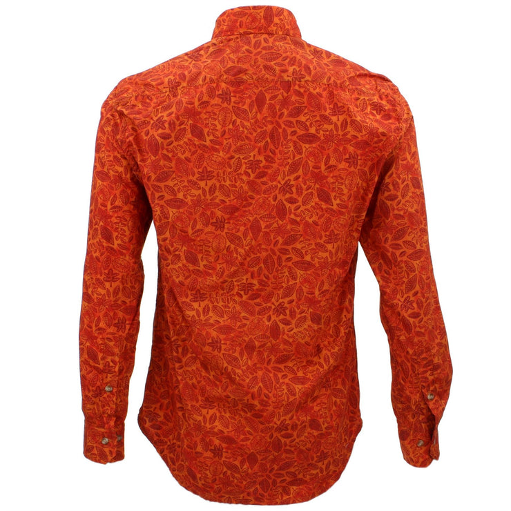 Tailored Fit Long Sleeve Shirt - Orange Geometric Leaves