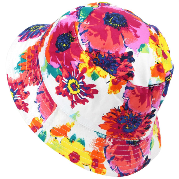 Bright Floral Print Reversible Bucket Hat - White