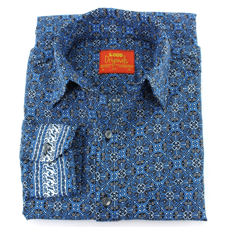 Tailored Fit Long Sleeve Shirt - Blue Indian Print