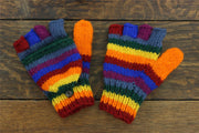 Hand Knitted Wool Shooter Gloves - Stripe Rainbow