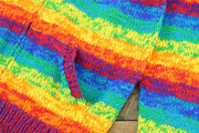 Hand Knitted Wool Hooded Jacket Cardigan - SD Shredded Rainbow