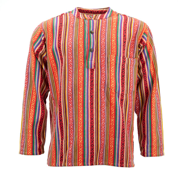 Woven Cotton Grandad Shirt - Blood Orange