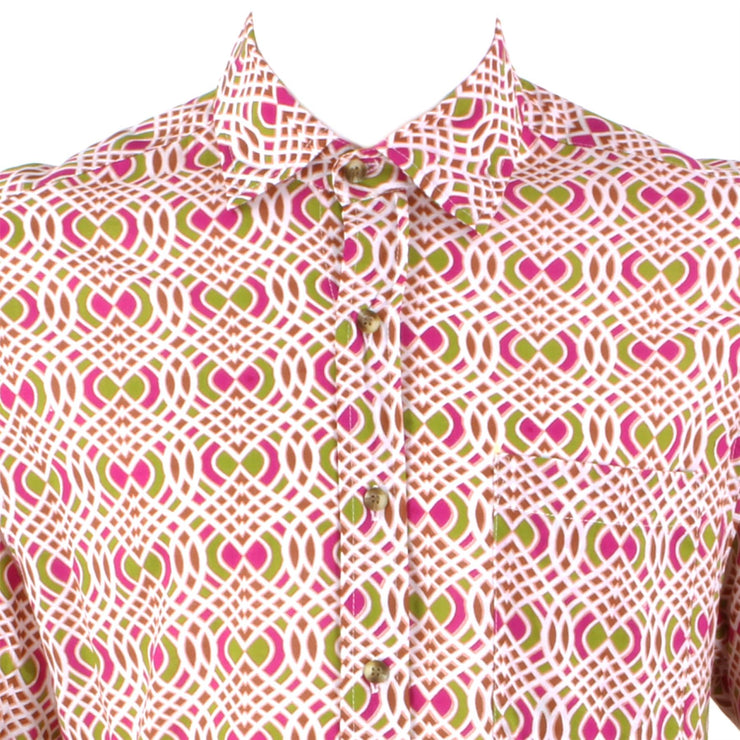 Regular Fit Long Sleeve Shirt - Pink & Green Abstract