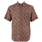 Regular Fit Short Sleeve Shirt - Brown Red & Grey Abstract