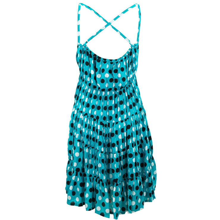 Tier Drop Summer Dress - Turquoise Polka Dot