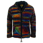 Hand Knitted Wool Hooded Jacket Cardigan - SD Black Rainbow