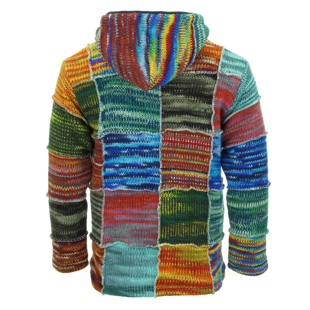 Hand Knitted Wool Hooded Jacket Cardigan - Rainbow Space Dye