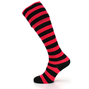 Lange, kniehohe, gestreifte Socken – rosa und schwarz