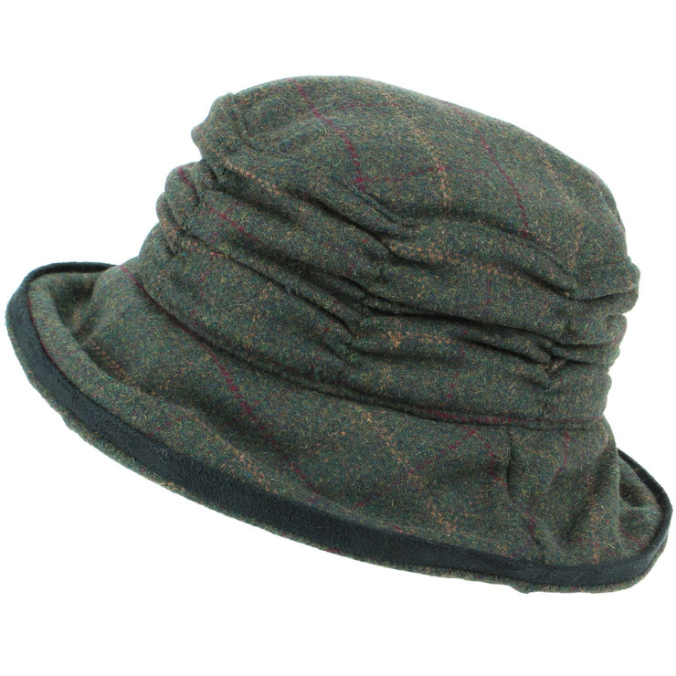 Ladies Wool Tweed Cloche Hat - Green