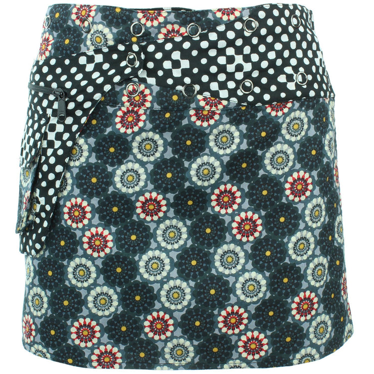 Reversible Popper Wrap Mini Skirt - Kaleidoscope / Mono Dots
