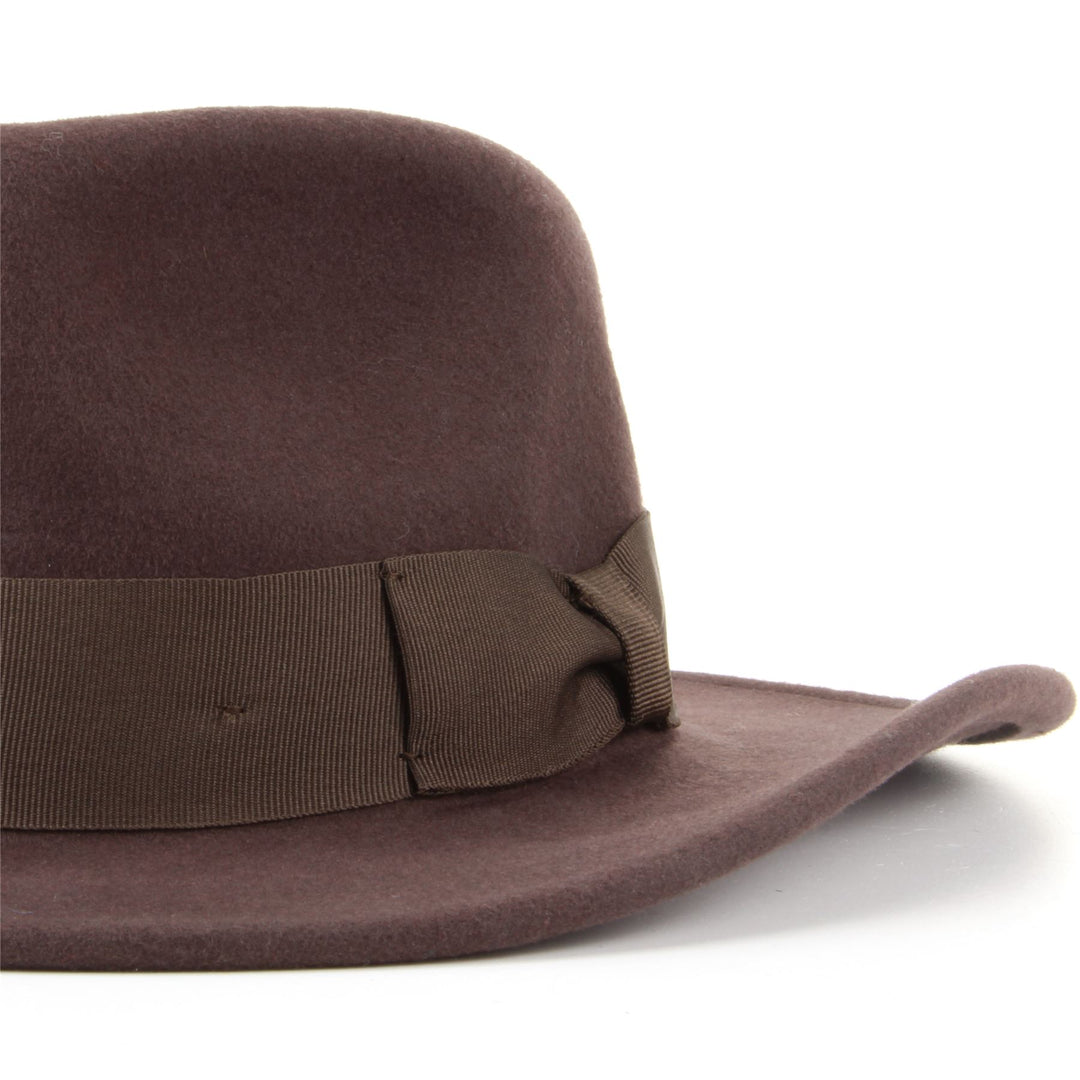 Wool felt Fedora hat with wide grosgrain band - Brown