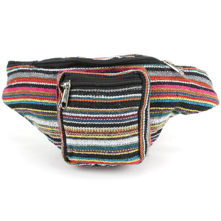 Canvas Bum Bag Money Belt Fanny Pack Black & Multi Mix