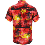 Short Sleeve Hawaiian Shirt - Palm Trees - Red