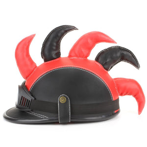 Saw Blade Mohawk Horned Novelty Festival Helmet with Goggles - Red & Black