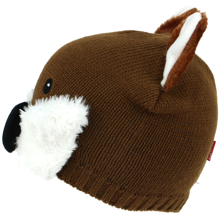 Fine Knit Animal Beanie Hat with Faux Fur Details - Fox