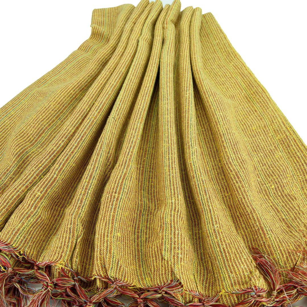 Striped Cotton Blanket With Tassel Edging - Sand