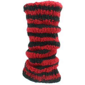 Jambières en grosse laine tricotée - rouge et noir