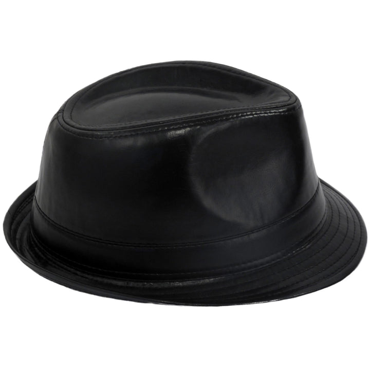PU Leather Retro Trilby Hat - Black