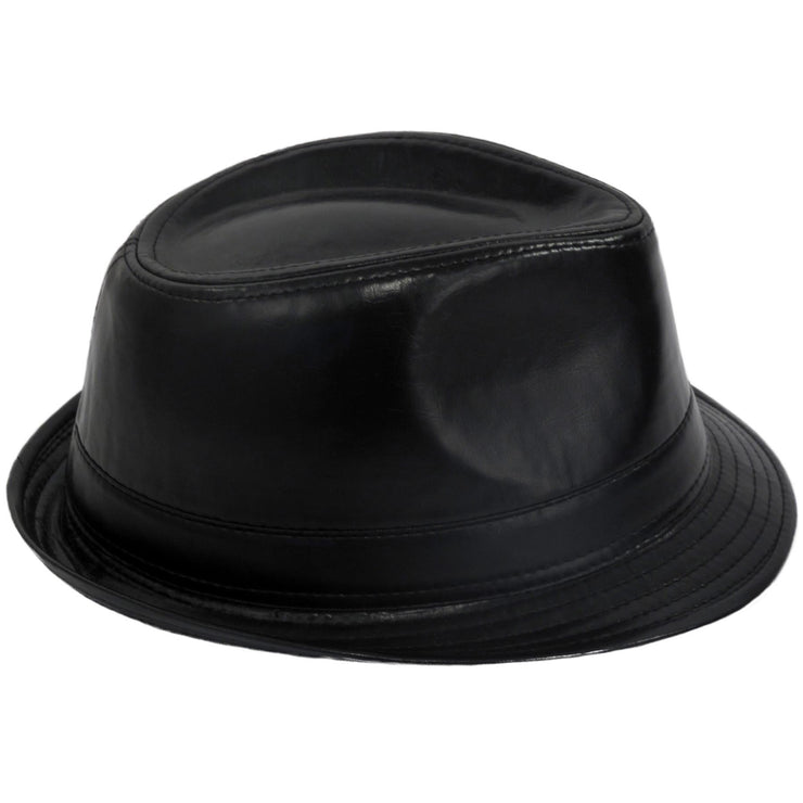 PU Leather Retro Trilby Hat - Black