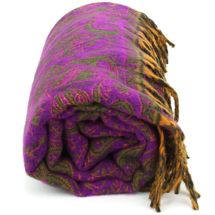 Acrylic Wool Shawl Blanket - Paisley - Purple