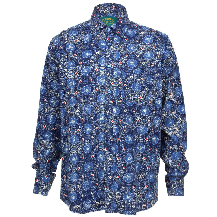 Regular Fit Long Sleeve Shirt - Blue Abstract Floral