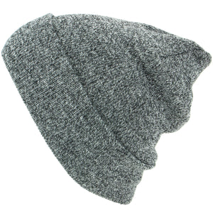 Fine Knit Marl Beanie Hat with Turn-up - Black