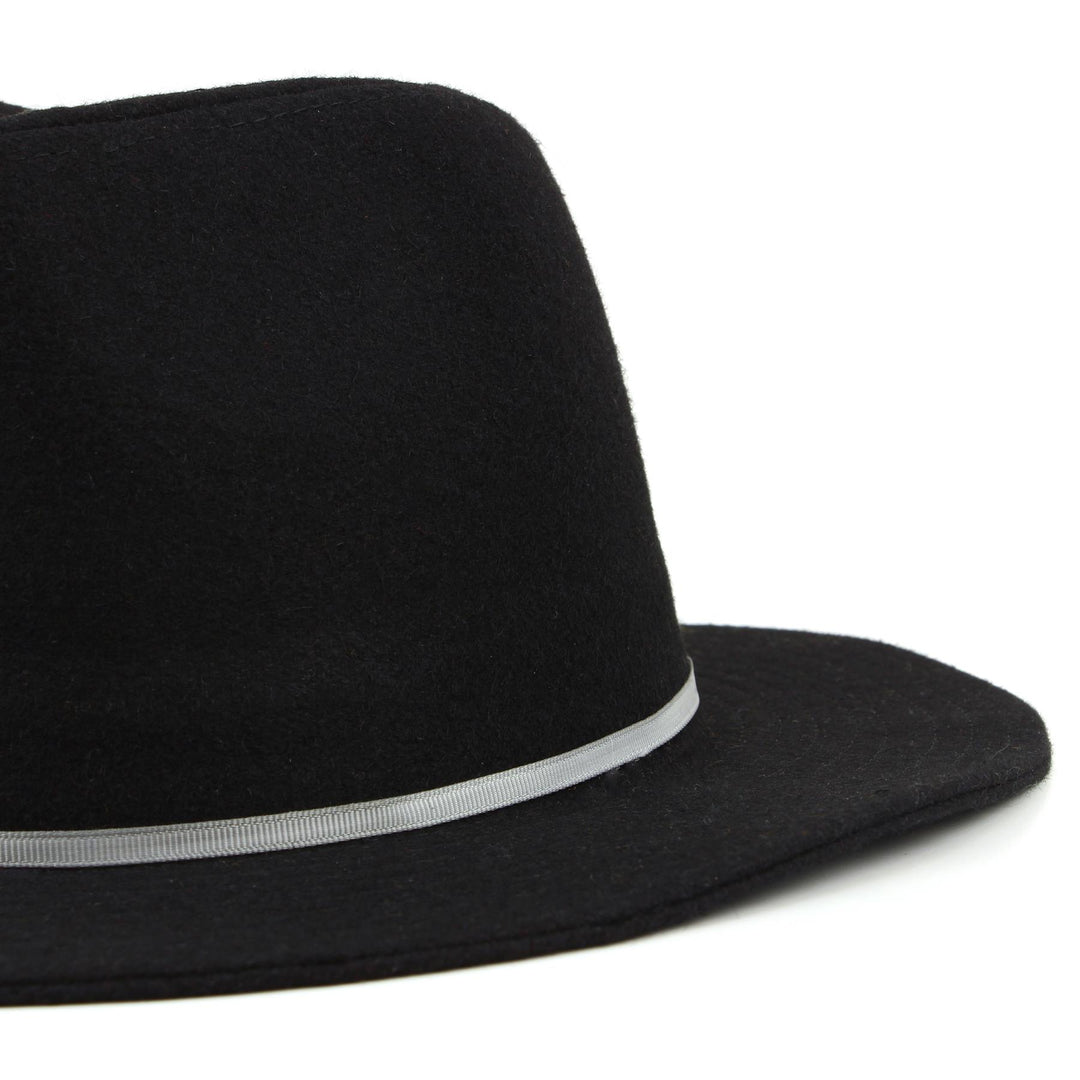 Wool fedora hat with flat brim and skinny contrast band - Black (57cm)