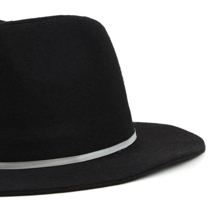 Wool fedora hat with flat brim and skinny contrast band - Black (57cm)