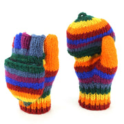 Hand Knitted Wool Shooter Gloves - Stripe Rainbow