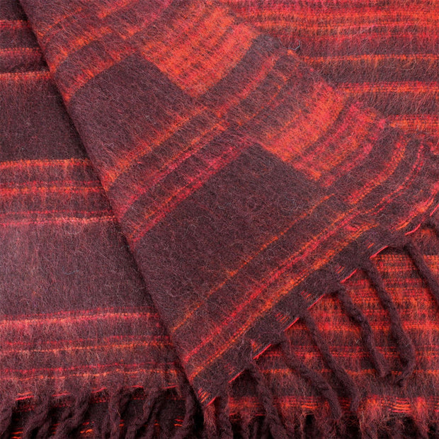 Vegan Wool Shawl Blanket - Stripe - Maroon Red