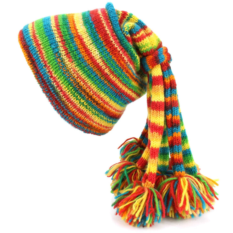 Wool Knit Fountain Tassels Hat - Rainbow SD