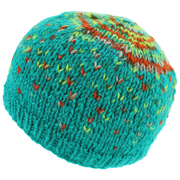 Wool Knit Beanie Hat - Cyan