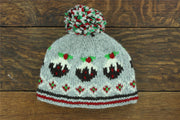 Hand Knitted Wool Beanie Bobble Hat - Christmas Puddings