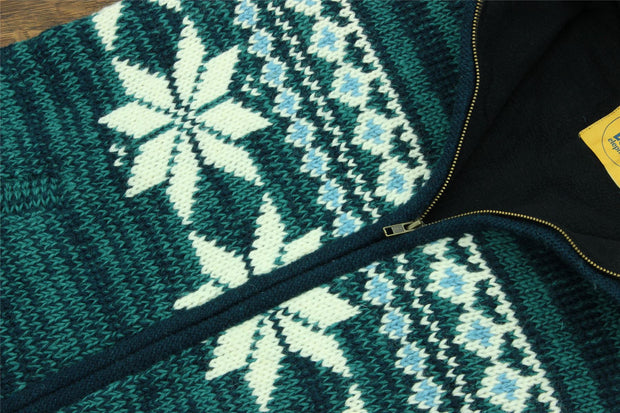 Hand Knitted Wool Hooded Jacket Cardigan - Fairisle Teal