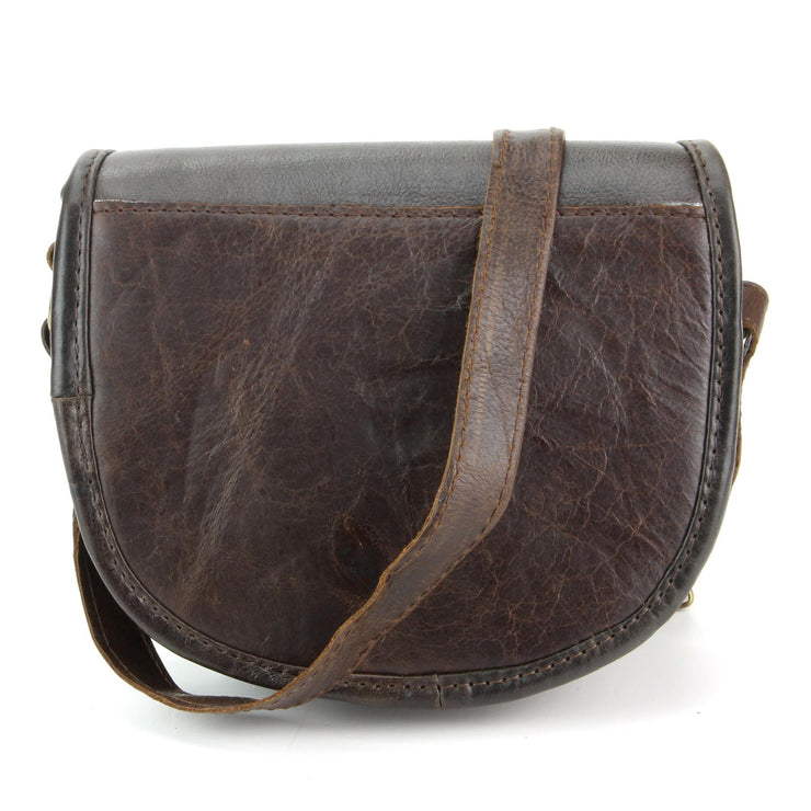 Real Leather Small Handbag - Dark Brown