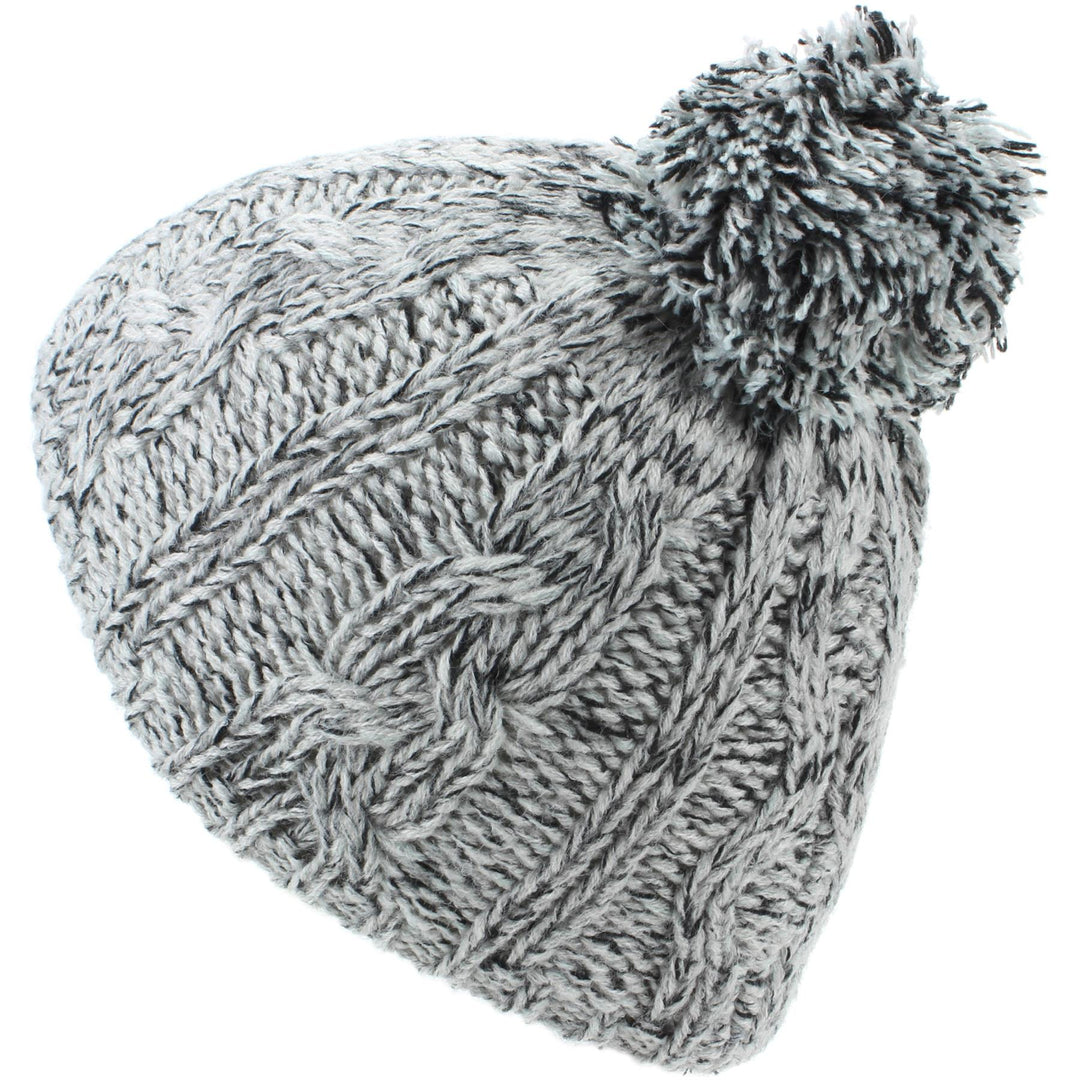 Babies Chunky Knit Bobble Beanie Hat - Grey