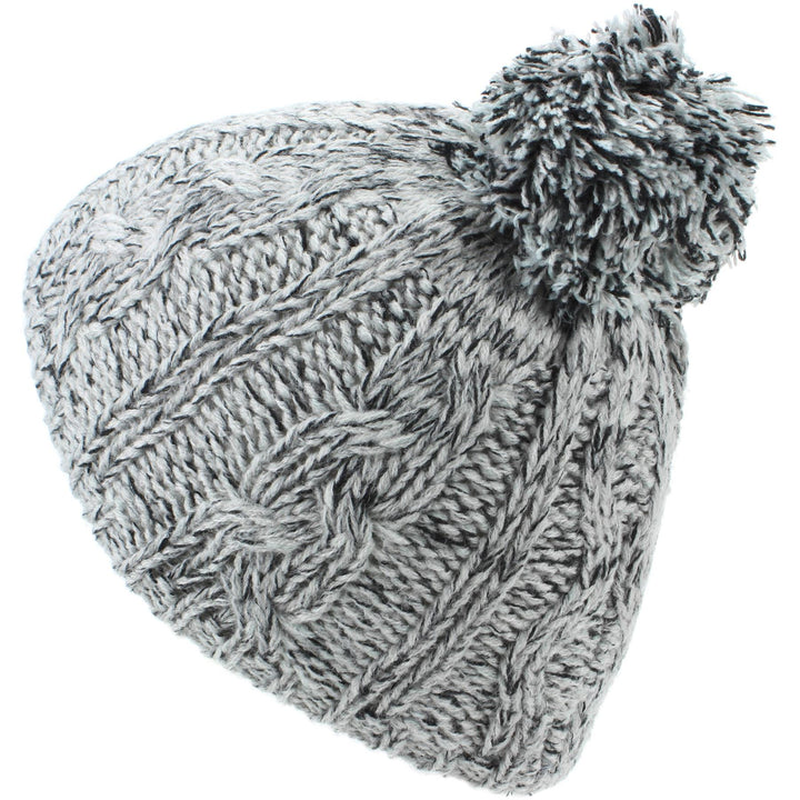 Babies Chunky Knit Bobble Beanie Hat - Grey